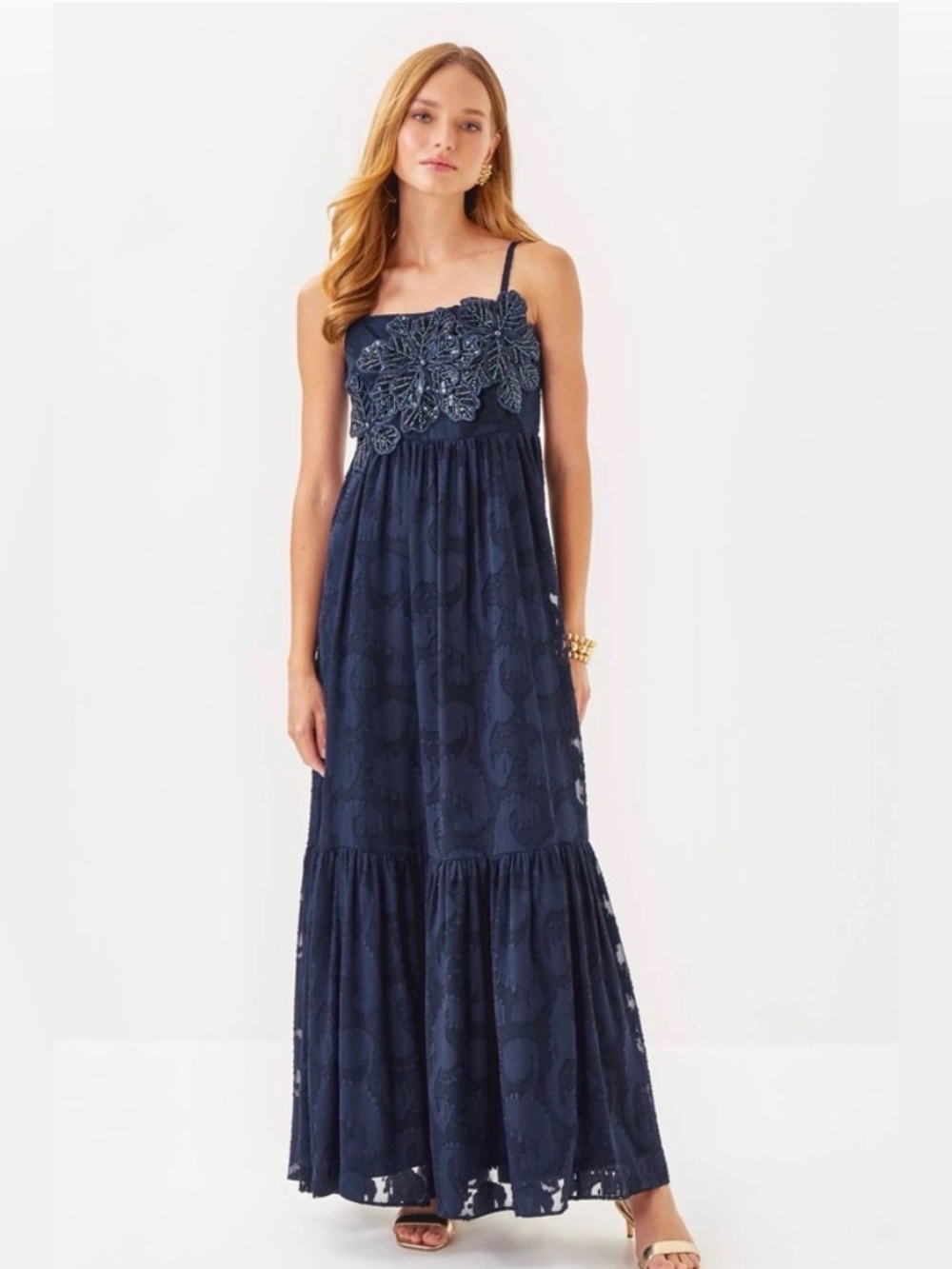 NWT Lilly Pulitzer True Navy Tangerine Dream Clip Mollylynn maxi dress